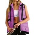 thumbnail image 2 of Fleece Gilet for Women Body Warmers Vest Tops Solid Color Lightweight Cozy Gilets Stand Collar Sleeveless Zip Waistcoat with Pockets Purple L, 2 of 7