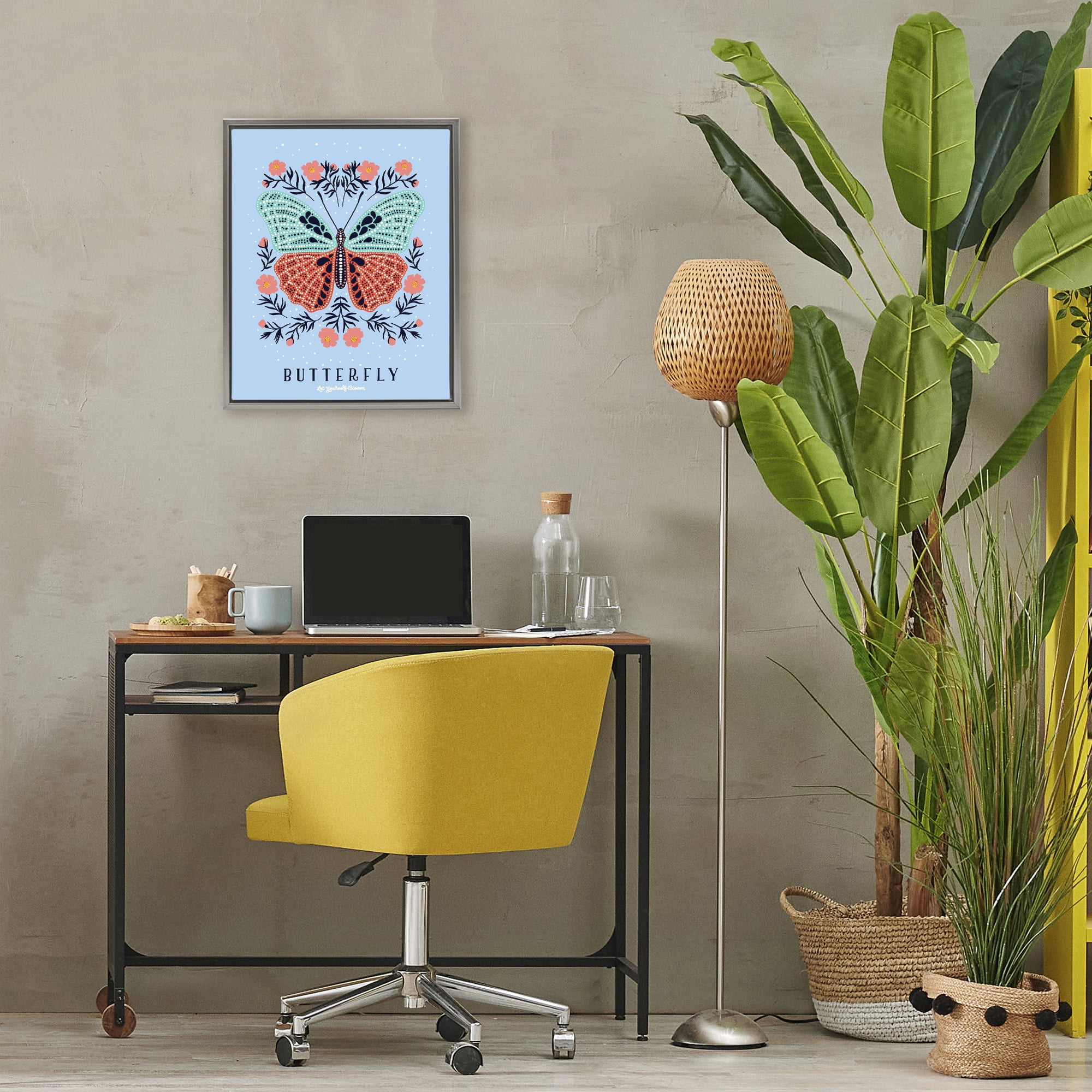 Stupell Industries Butterfly Symmetry on Blue Gray Framed Floater Canvas Wall Art, design by Indira Prieto | IndySign