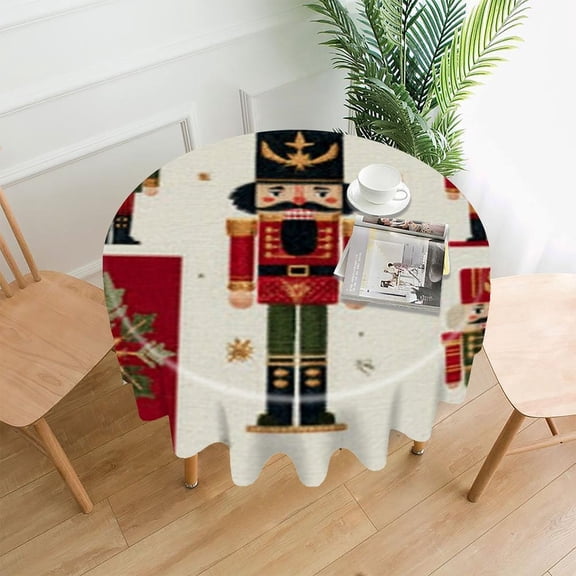 RKSupls 60 Inch Round Tablecloth, Nutcracker Soldiers Pattern Premium Polyester Straight Edge Wrinkle Resistant Washable Table Cover for Party Home Dining Decor