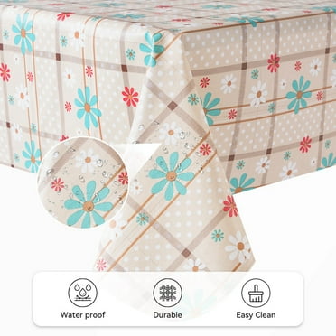 Ray Star Vinyl Tablecloths 52x70 Spring Tablecloth Plastic Picnic Outdoor and Camping Waterproof Oilcloth Table Cover for Rectangle Tables
