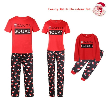 

Family Matching Xmas Santa SQUAD Hats Pajamas Set Women Kids Sleepwear Nightwear
