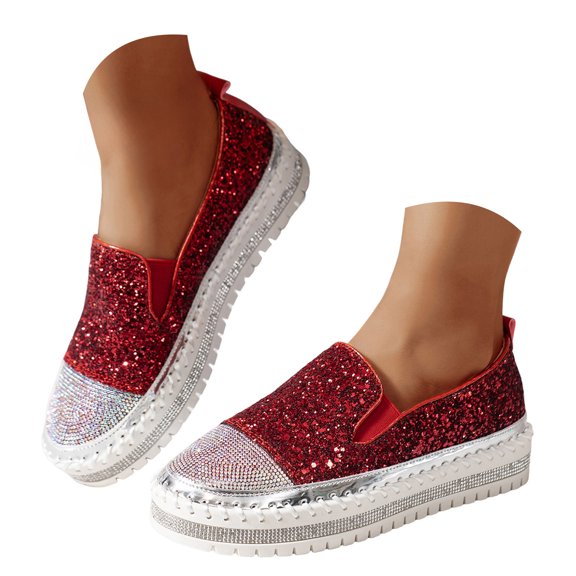 YLYL Womens Glitter Rhinestone Slip on Sneakers Chunky Platform Walking Shoes Casual Loafers