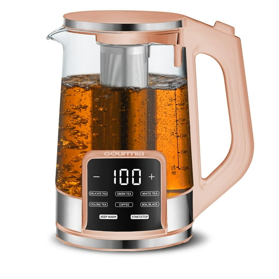 Gourmia Electric Kettle 1.7L with 6 Presets, Digital Display, and Tea Infuser, Peach