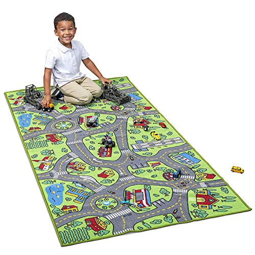 Road Traffic System Bedroom Playroom Kids Carpet Extra Large 80 x 40 Playmat City Life Children's Educational Area Play Mat Rug Great for Playing with Cars Multi Color Learn & Have Fun Safe