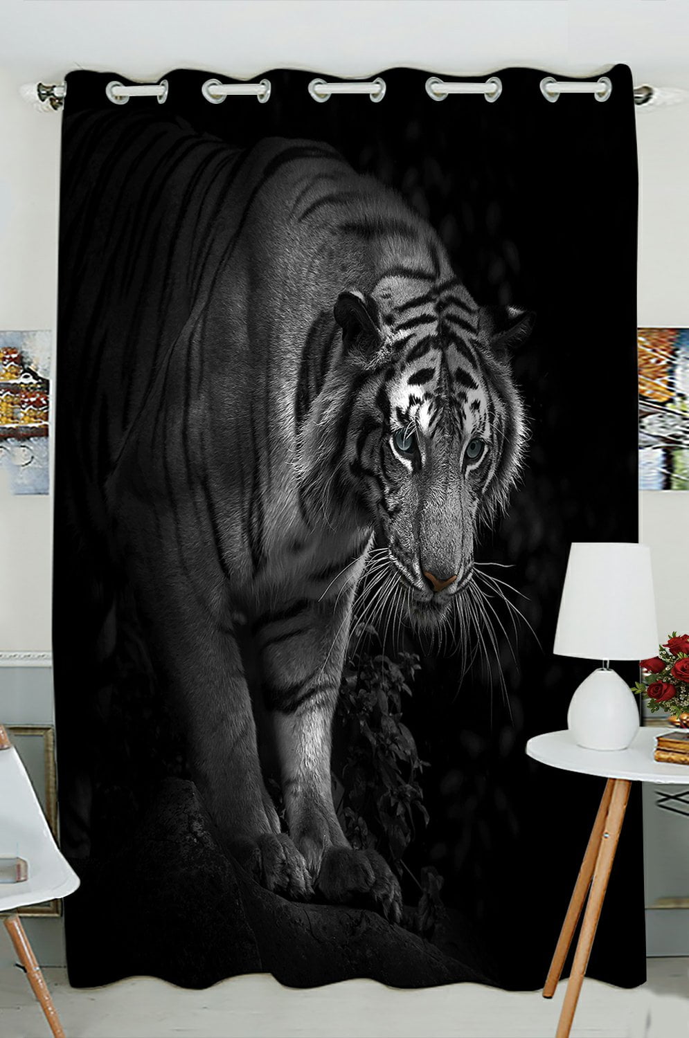Phfzk Animal Window Curtain, Tiger Black And White Window ...