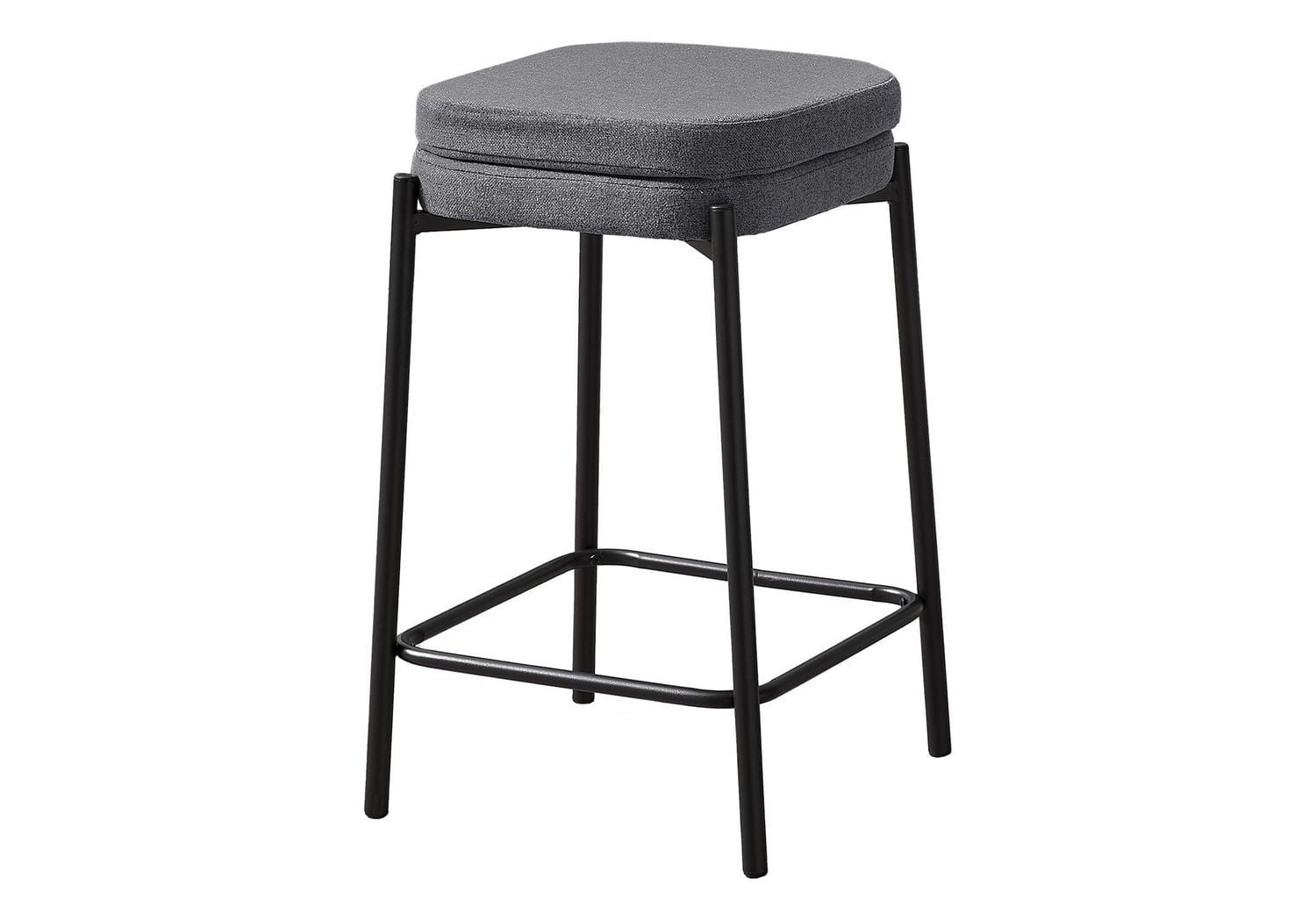 Monarch Specialties Barstool, Counter Height, Set Of 2, Kitchen, Black Leather Look, Black Metal, Contemporary, Modern