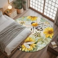 thumbnail image 3 of 4Ft Round Rug, Sunflower Bee Non-Skid Rubber Backing Large Area Rugs - Living Room Bedroom Home Office, Vintage Summer Botanical Farmhouse Indoor Floor Mat Carpets Washable Rug, 3 of 9
