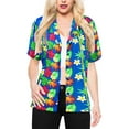 thumbnail image 4 of HAPPY BAY Hawaiian Shirts Womens Floral Summer Beach Party Blouse Shirt TShirts Short Sleeve Vacation Button up Dress Tops Tee Shirts Blouses for Women M Tropical, Sky Blue, 4 of 5