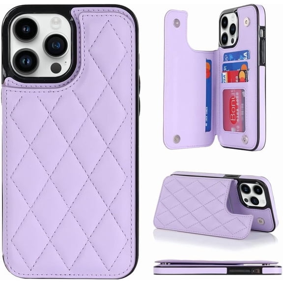 HCTian Compatible with Leather iPhone 14 Pro Max Wallet Case with Card Holder RFID Blocking,4 Card Slots Premium Protective Phone Case with Kickstand Durable Shockproof Cover for Women