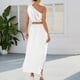thumbnail image 5 of Tops para mujer, camisas, blusas, elegante, informal, de dos piezas, vestido de columpio con abertura sólida y hombros caídos, conjunto de trajes sin mangas con lazo Odeerbi ODB-5, 5 of 8