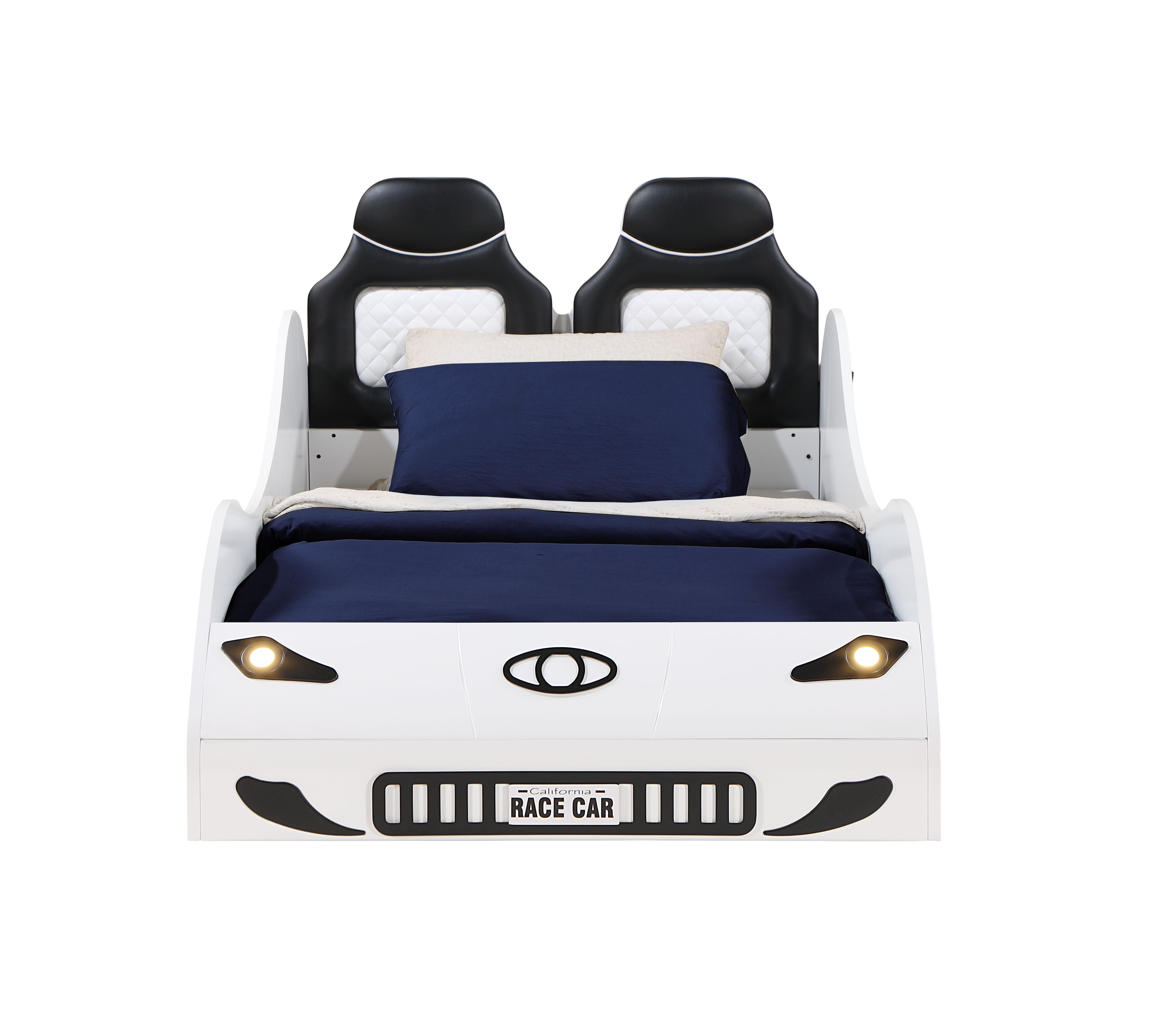Bed Frame White Finish Twin Car Bed with LED