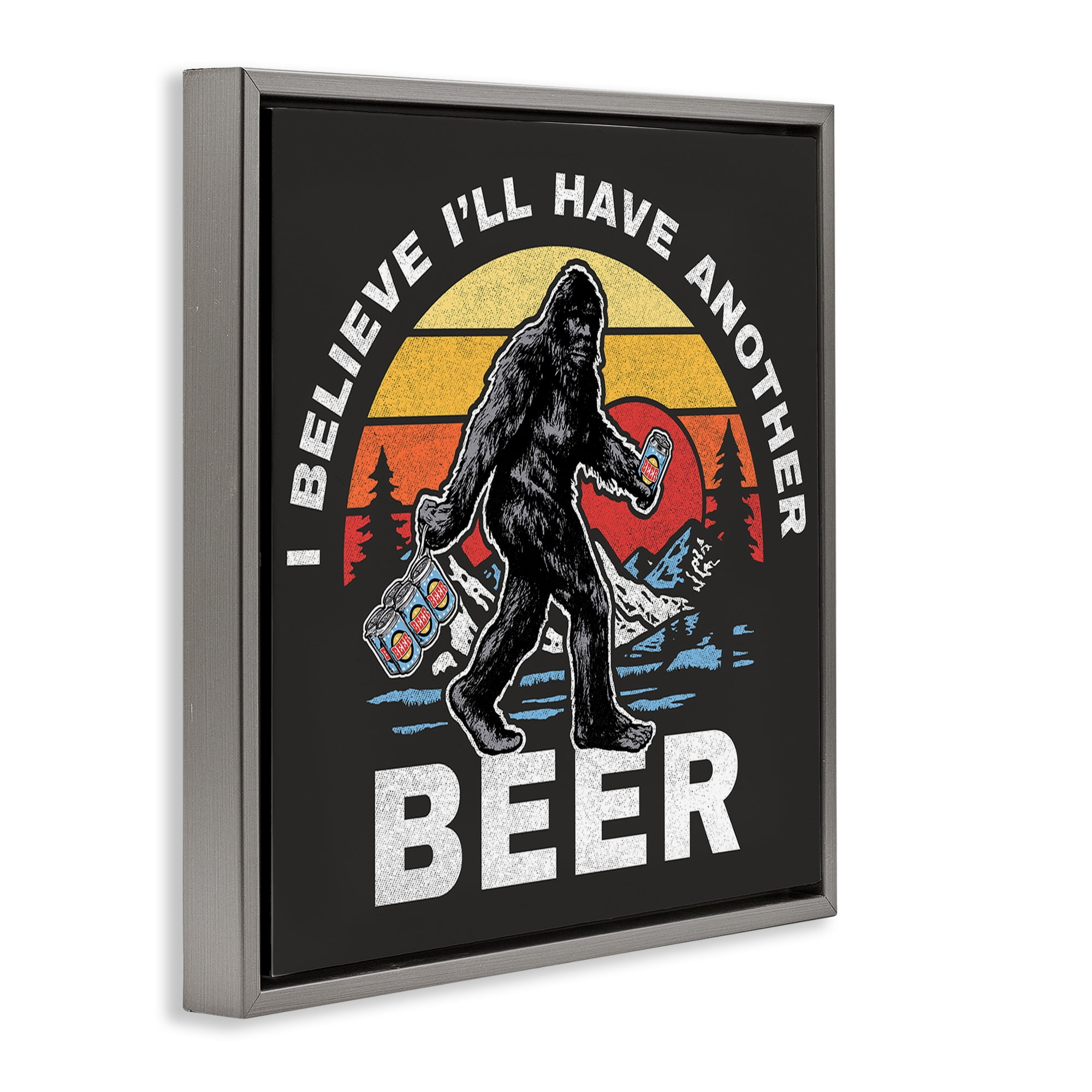 Stupell Industries Another Beer Monster Novelty Painting Gray Floater Framed Art Print Wall Art, 18 x 18