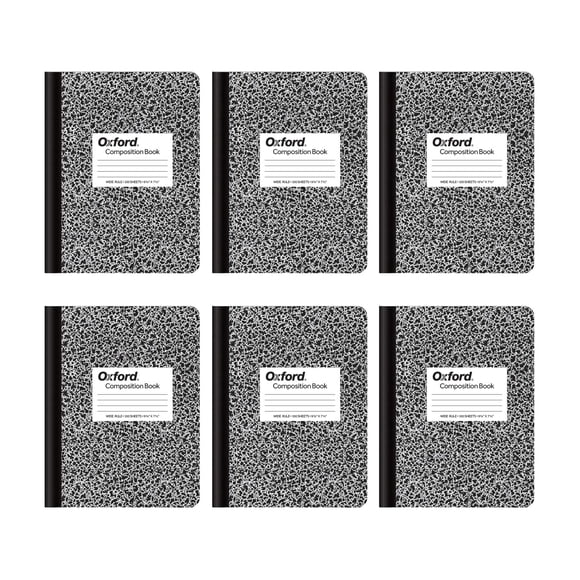 Oxford - Cuadernos De Composición, Papel Rayado Ancho, 9-3/4 X 7-1/2 Pulgadas, 100 Hojas, Negro, Paquete De 6 (63764) Oxford NA