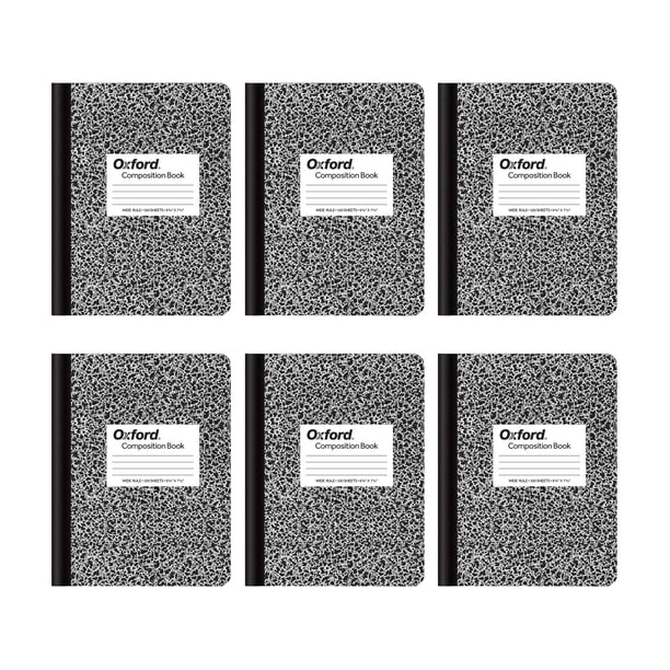 Oxford - Cuadernos De Composición, Papel Rayado Ancho, 9-3/4 X 7-1/2 Pulgadas, 100 Hojas, Negro, Paquete De 6 (63764) Oxford NA