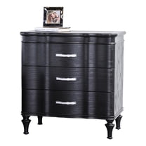 Eleena Nightstand- 3 Drawers- Black Solid Wood- Metal Handles- 28 Inch