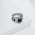 thumbnail image 3 of HIJONES Men's Stainless Steel Black Square Gemstone Silver Zirconia Signet Ring Cross 12MM Band Silver Black Size 9, 3 of 5