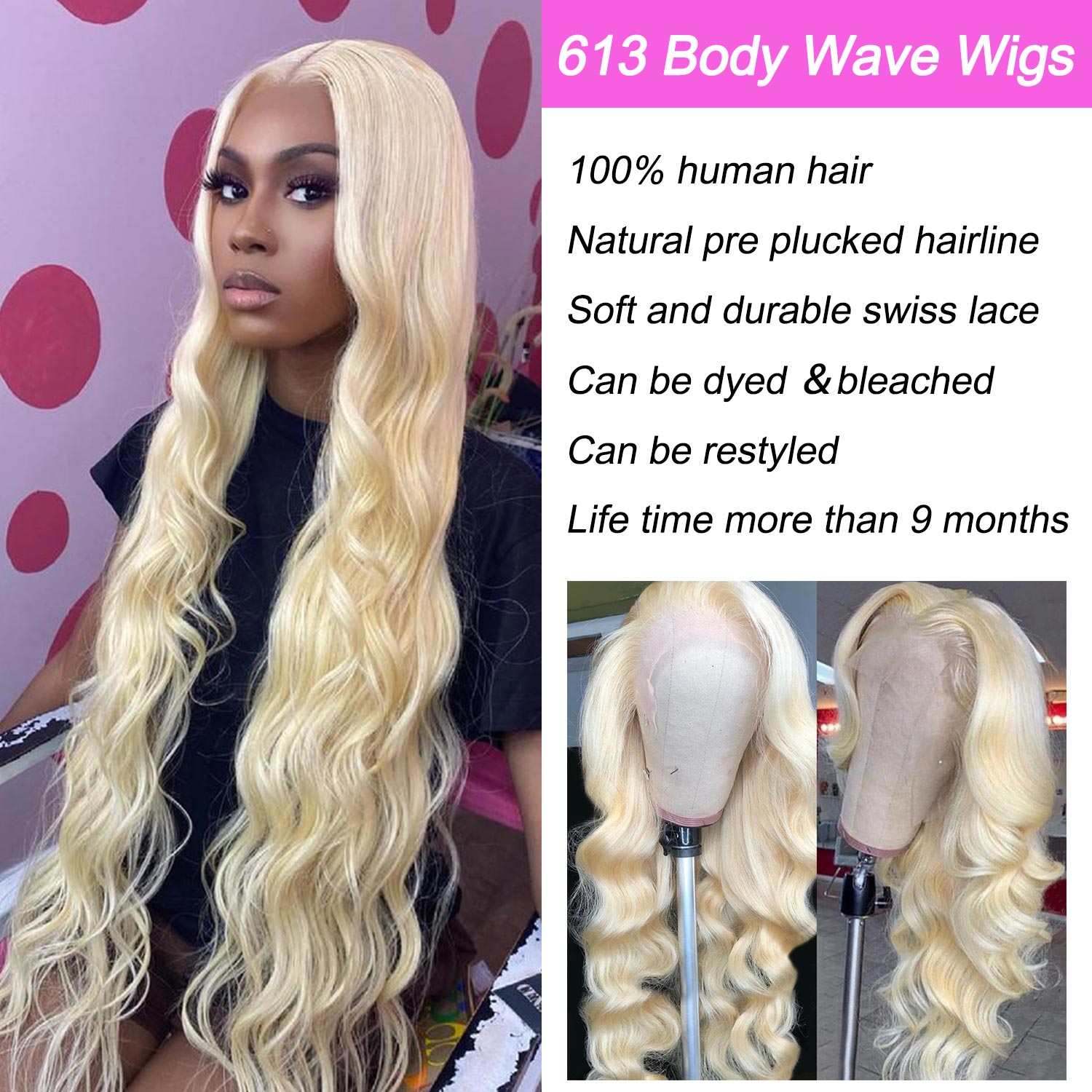 613 Blonde Lace Front Wig Human Hair 13x4 Body Wave Pre Plucked 150% Density 26 613 Blonde Body Wave Human Hair Lace Front Wigs 180% Density  main image 4