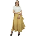 thumbnail image 2 of Phagun Women's Cotton Ruffled Self Belt Solid Magic Wrap Hippie Skirt-Beige, 2 of 6