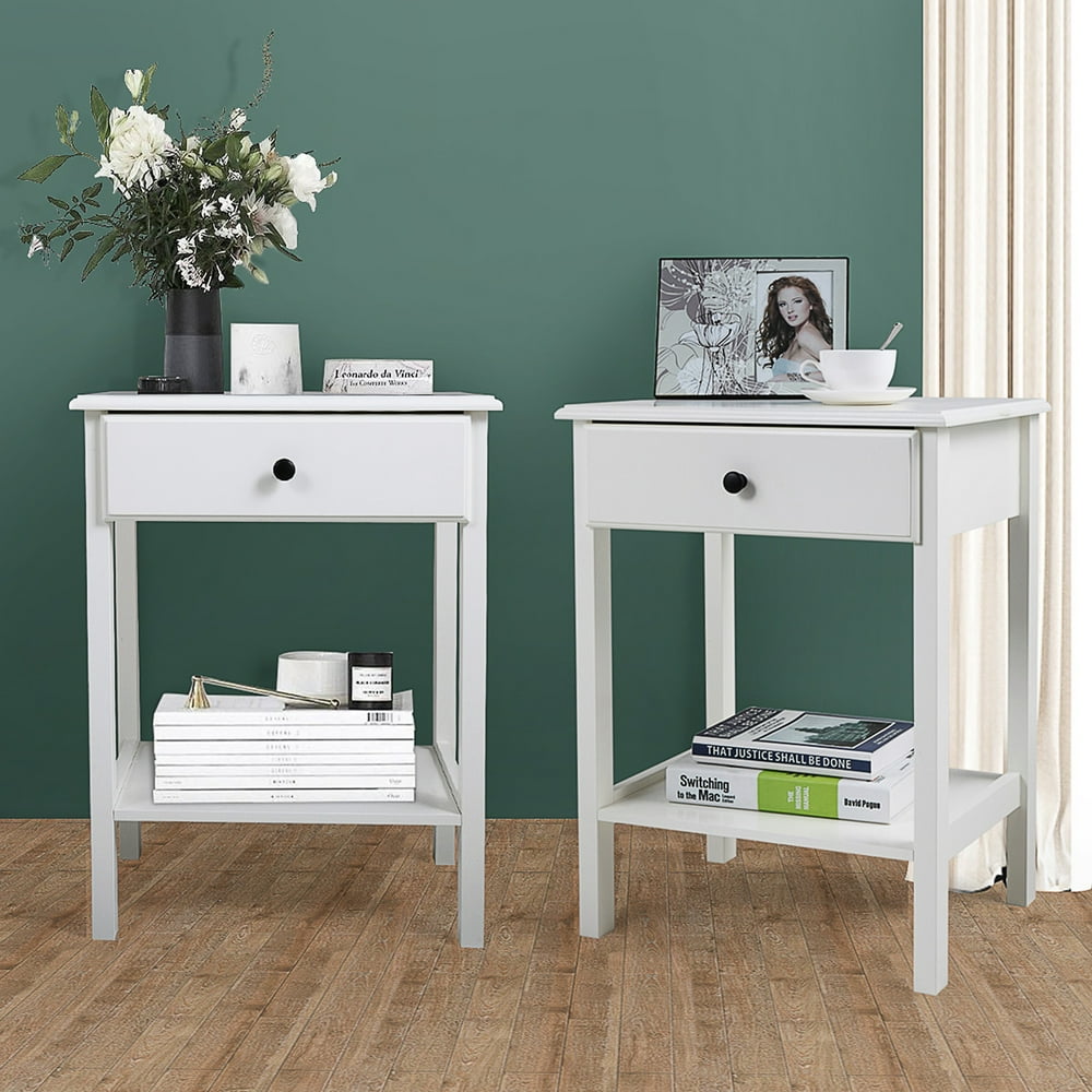 Jaxpety End Table with Drawer Storage Shelf Nightstand Bedside Accent