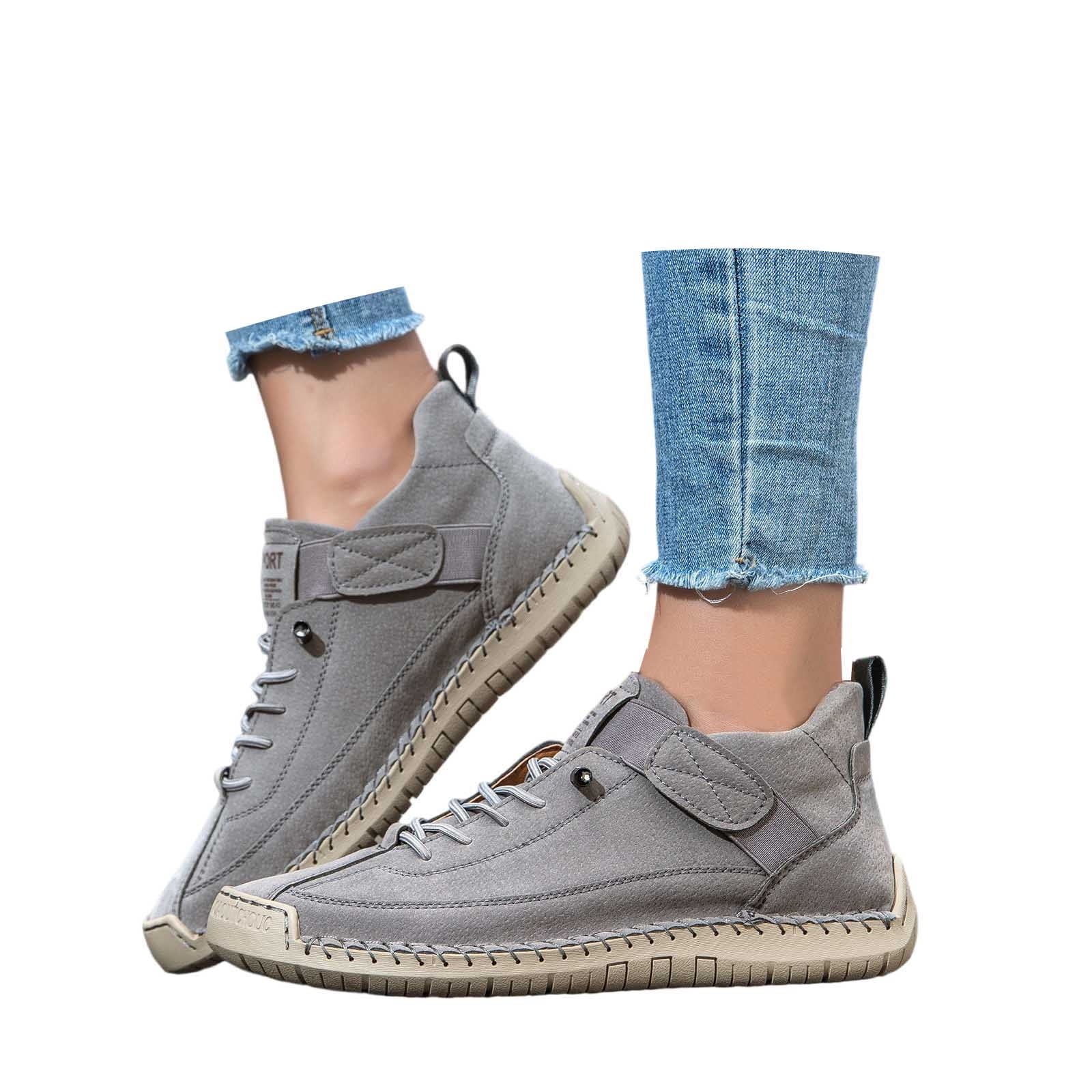 Women Men Handmade Leather Comfortable Orthopedic Sneakers Outdoor Waterproof Non- on Shoes Soft Lightweight Loafers Barefoot Boots for Hiking, Walking & Driving
