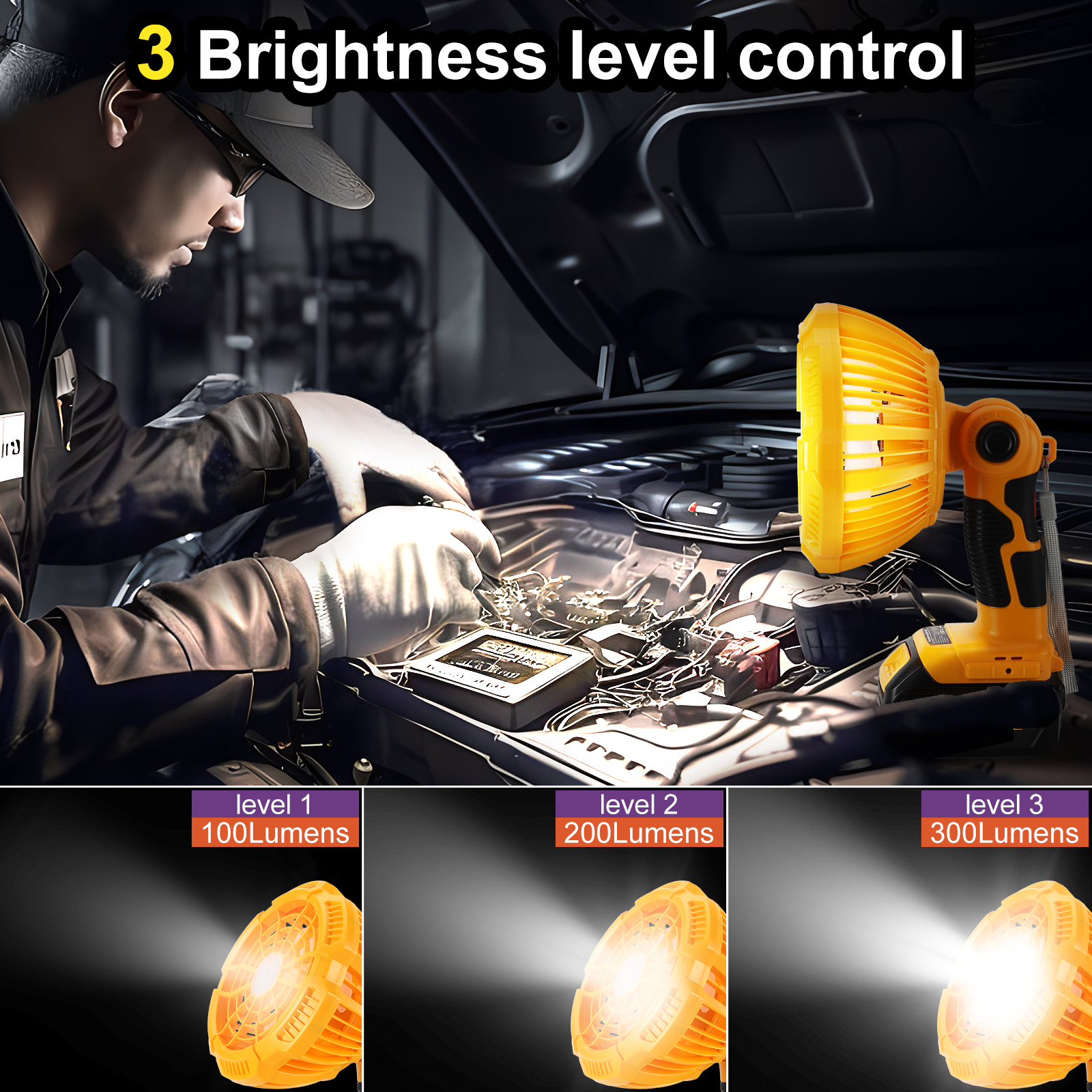 Outdoor Portable Camping Fan with Light,for Tent Hiking Fishing Travel, 3 Modes Brightness and Wind Speed, Powered by Dewalt 18V/20V Li-ion Battery BCD606 DCB205 DCB609 DCB204etc.