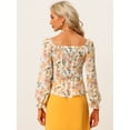 thumbnail image 3 of Top floral fruncido para mujer elegante blusa de manga larga con cuello cuadrado Beige XL, 3 of 6