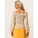 thumbnail image 3 of Top floral fruncido para mujer elegante blusa de manga larga con cuello cuadrado Beige XL, 3 of 6