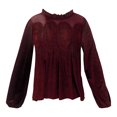 thumbnail image 4 of WCJM Puff Short Sleeve Summer Tops Loose Fit Women's Long Sleeve Velvet Trim Lace Blouse Elegant Flared Swing Tops Round Neck Blouse Casual Wear, 4 of 5