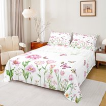 Manfei Western Garden Flower Twin Sheet Sets, Rustic Farmhouse Butterfly Twin Fitted Sheet, Teen Kid Adult Female Flat Sheet, Microfiber Bedroom Decor, 3 Pieces