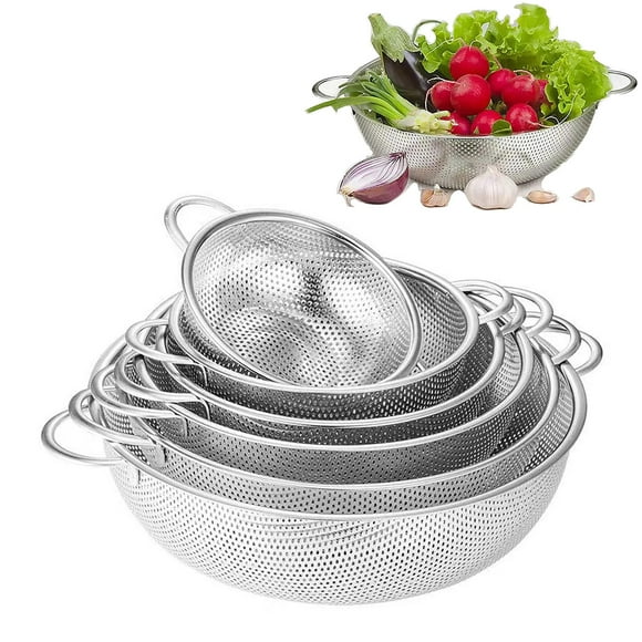 TopLLC Stainless Steel Draining Basket Washing Vegetable Basket Dense Hole Basket Washing Rice Sieve 6PCS dish basin
