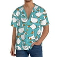 thumbnail image 3 of Xecao offers the Cartoon Funny Goose for Men's Casual Short-sleeved Shirt, a button-up collared shirt with a pocket, perfect for beach vacations and yacht travel in the XX-Large size., 3 of 7