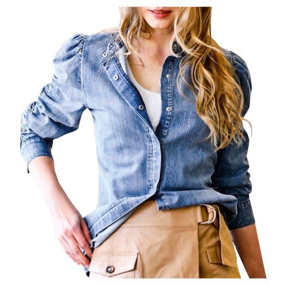 Vedolay Coat for Women Womens Button Down Long Sleeve Casual Denim Jacket Coat With Pockets,Blue XL