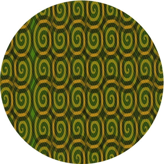 Ahgly Company Machine Washable Indoor Round Transitional Dark Yellow Green Area Rugs, 3' Round