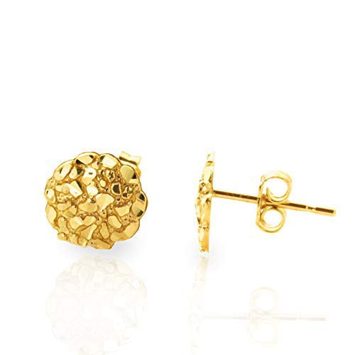 10k Real Gold Yellow Nugget Stud Earring Unisex Men Ladies 