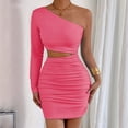 thumbnail image 4 of Vestido Mini de Cóctel con Volantes y Larga para Mujer, Moda 2025, con Hombros Descubiertos y Caderas Estrechas. Rosa Melocotón XS, 4 of 10