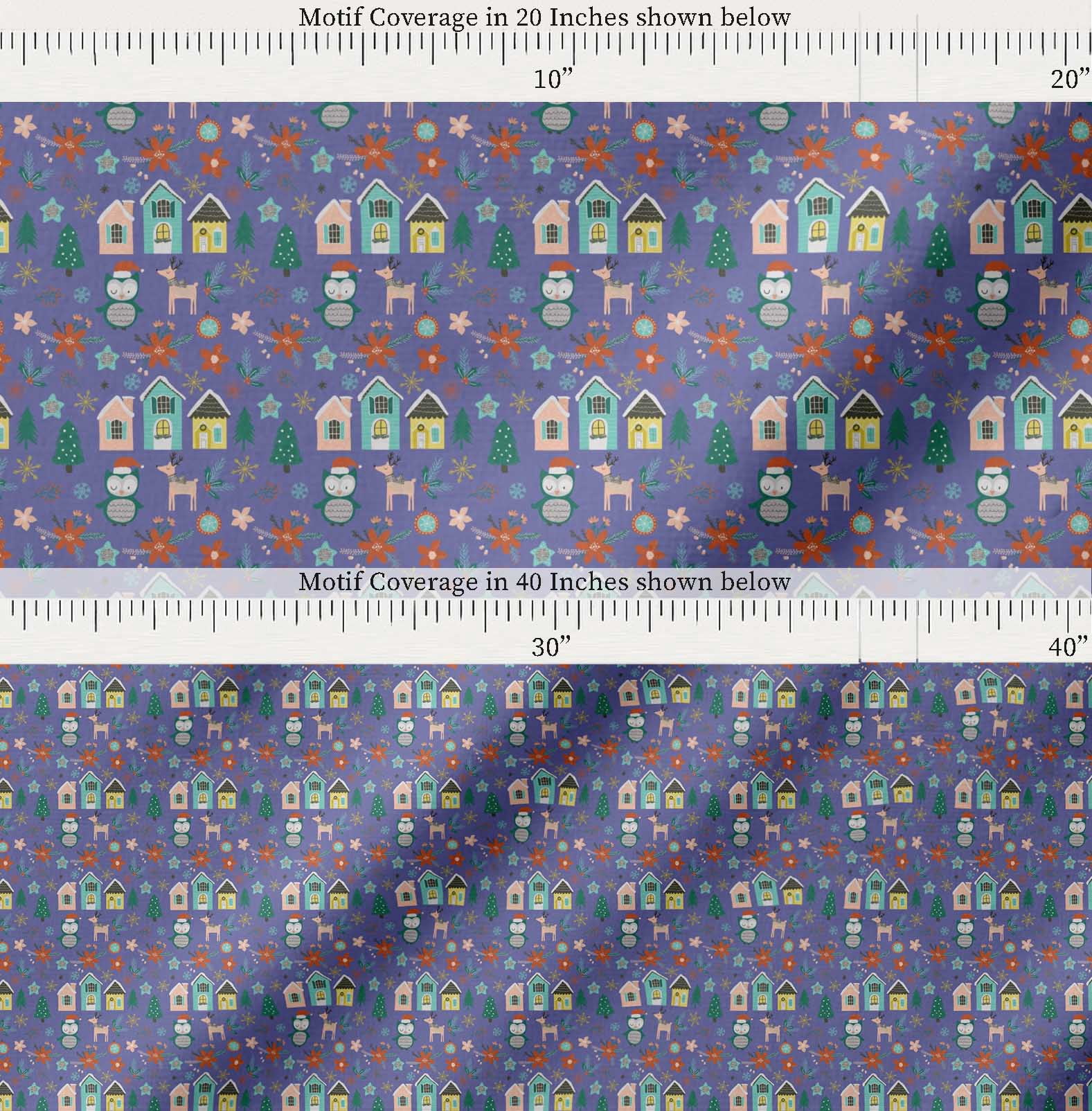 Soimoi Purple Cotton Voile Fabric Owl & Tree Christmas Printed Fabric 1 Yard 42 Inch Wide