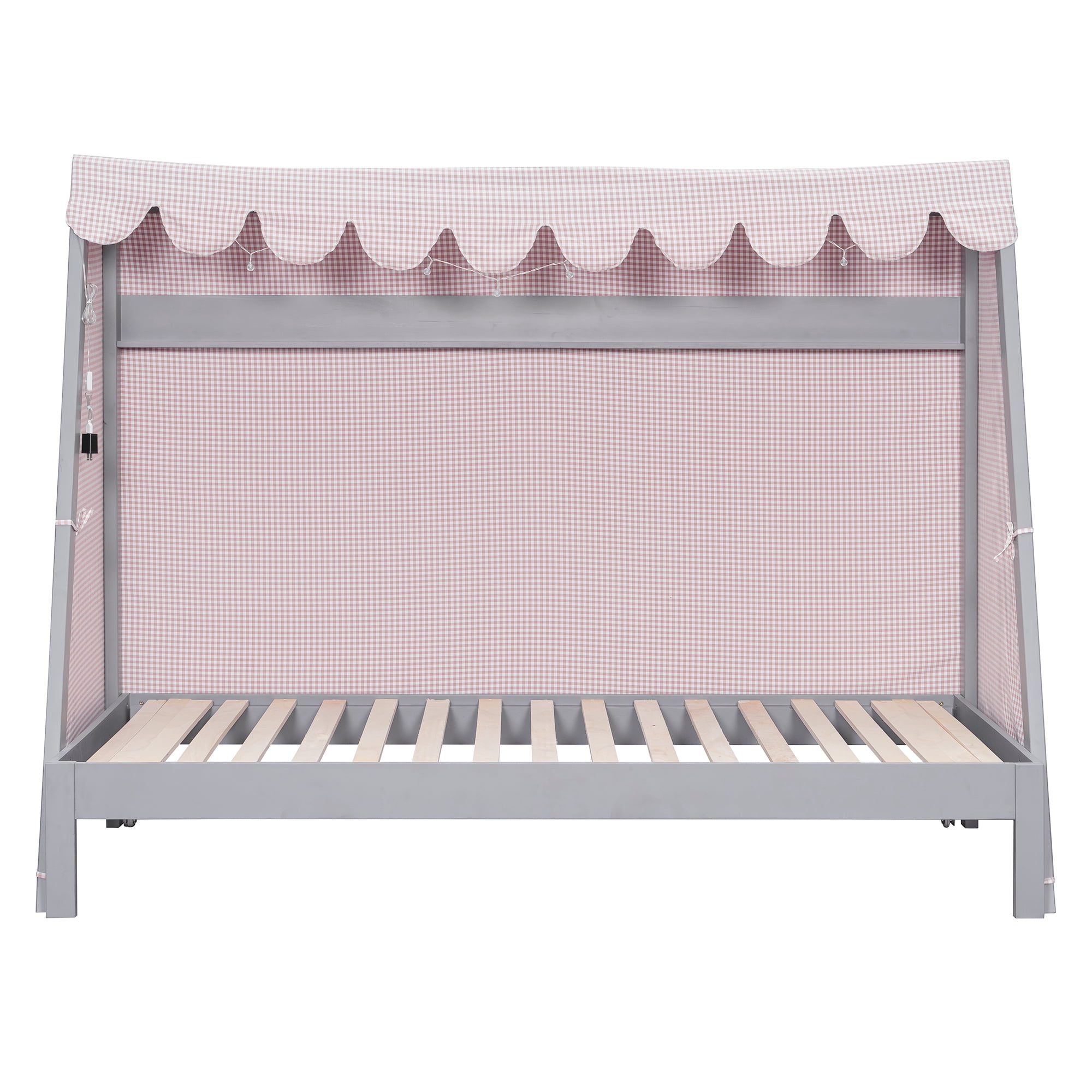 Mintazer Twin XL Platform Bed with LED Light, Trundle, Storage Shelf & Tent for Kids, Gray