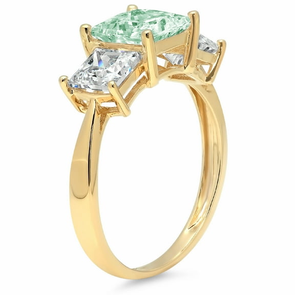 2.5 ct Princess Cut Simulated Green Diamond Three-Stone Engagement Ring for Women in 18K Yellow Gold
