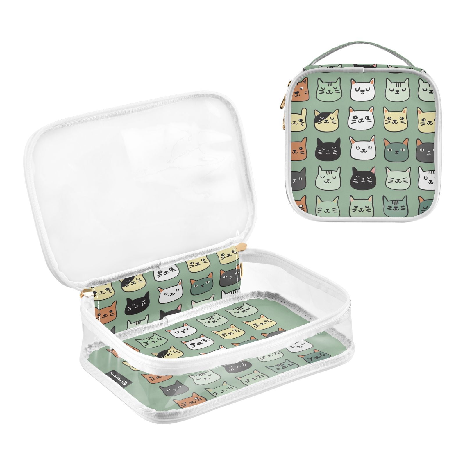 Clear Makeup Bags with Handle Large Opening 2 Pack Set Toiletry Bag Quart Size Bag, for Women Man Traveling Travel Essentials, Toiletries and Other. Cats Doodle