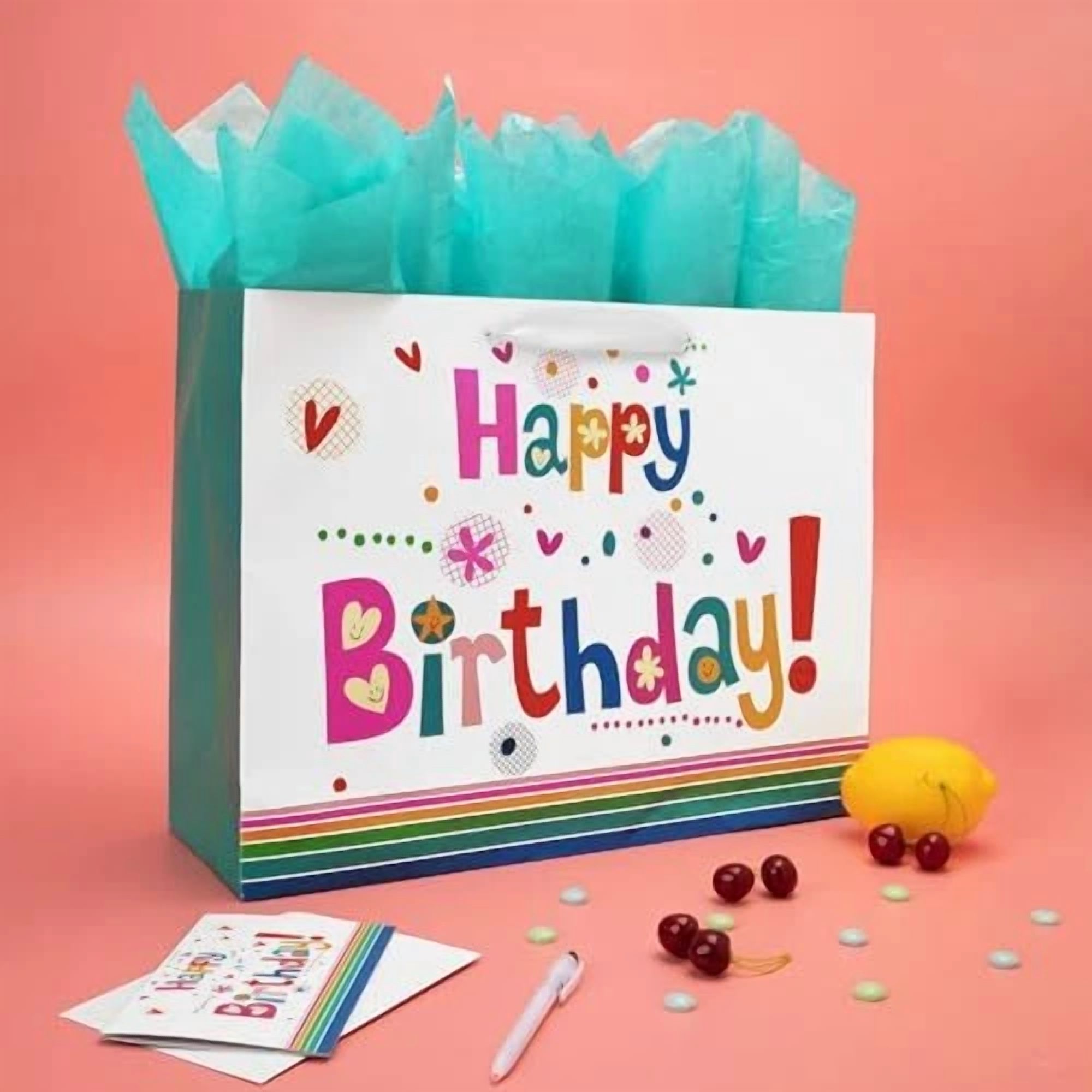 BUTTERFLY- 16.5” Extra Large Gift Bag Set With Greeting Card And Green Tissue Paper(Cute