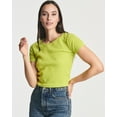 thumbnail image 2 of Real Essentials 4-Pack: Women's Short Sleeve Ribbed Knit Cotton Crew Neck Crop Top T-Shirt - (Available in Plus), 2 of 6