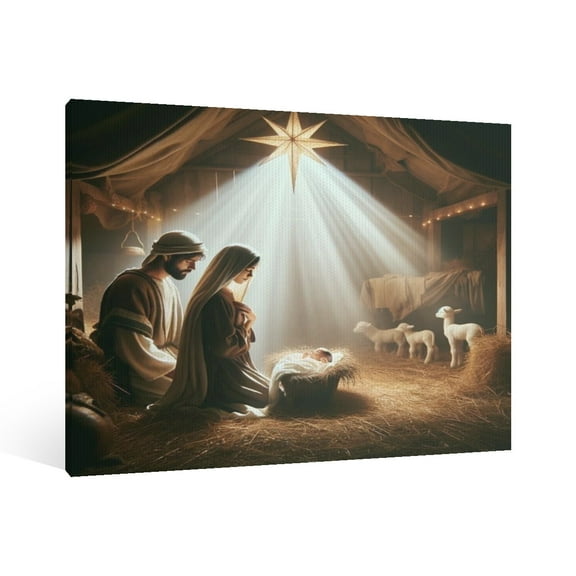 Vintage Jesus Nativity Scene Canvas Wall Art Paint Framed , Christian Watercolor Jesus Wall Art Decor,Christmas Wall Religious Artwork for Home Living Room,Bedroom Wall Decor