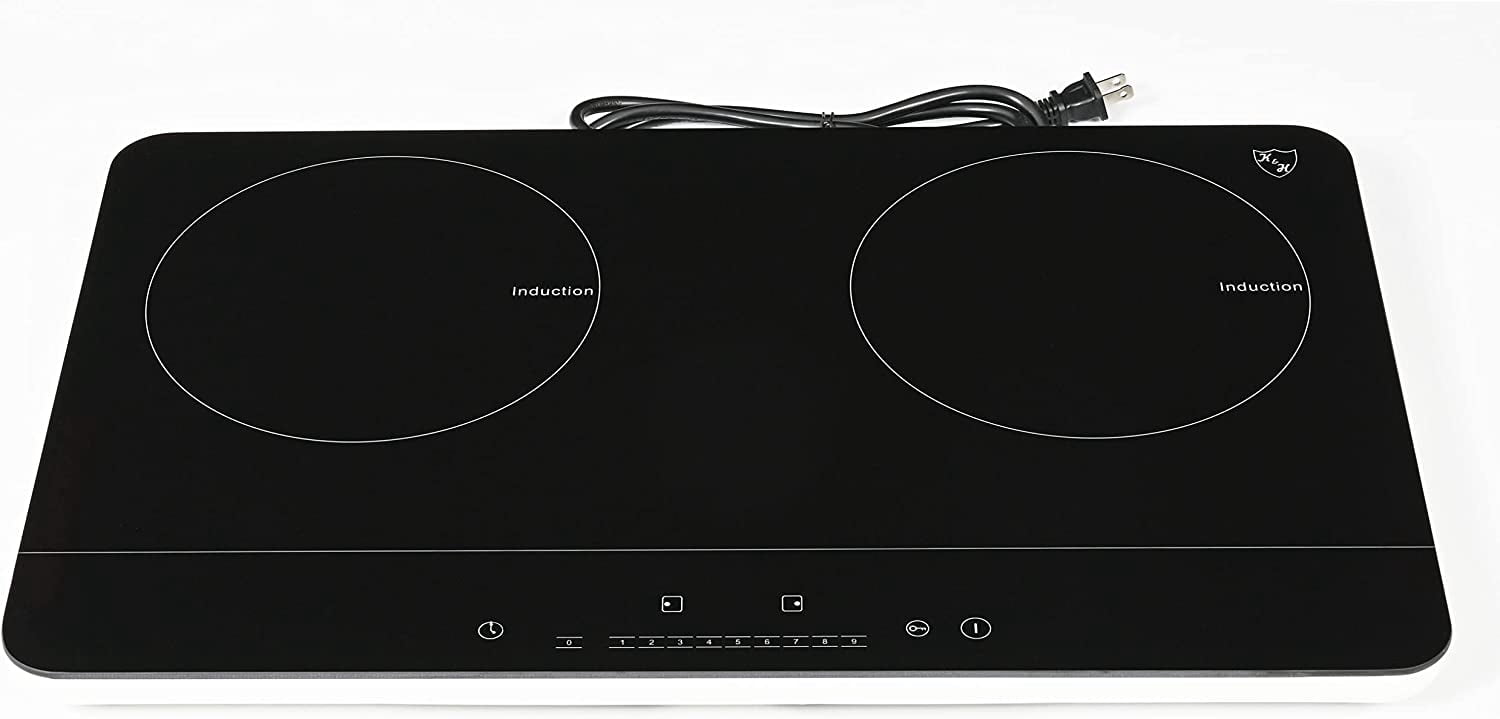 K&H 2 Burner Double Dual 24 Inch Induction ULTRA SLIM Electric Stove Top Ceramic Cooktop White 120V 1800W IN-DD18-120S
