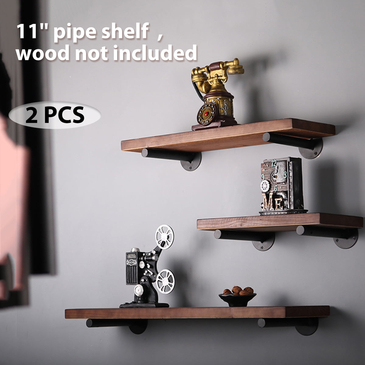 2pcs Industrial Wall Mounted Iron Pipe, Black Pipe Wall Shelves