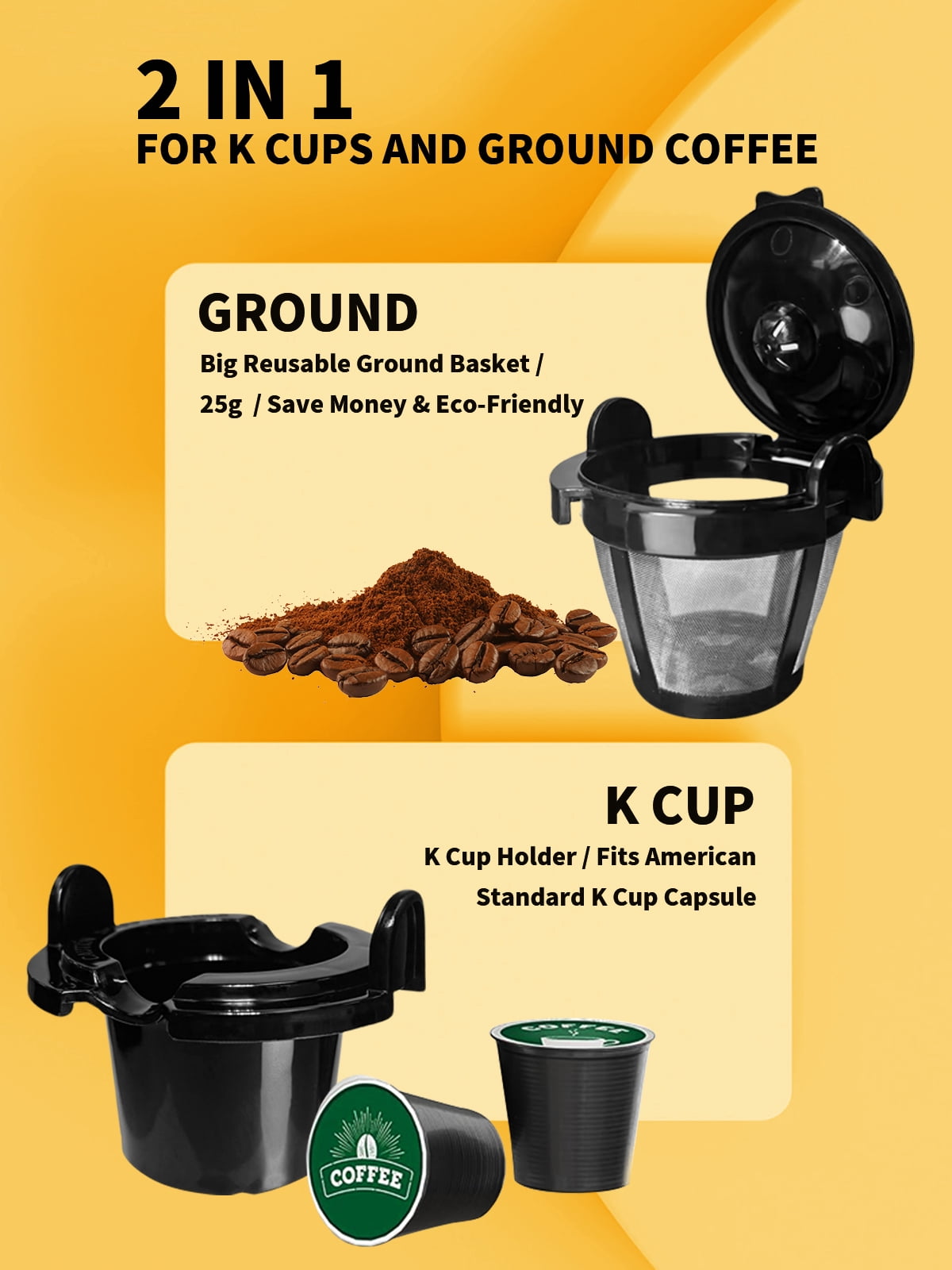 2-Way Single Serve Coffee Maker Brewer for Capsule and Ground Coffee, Mini Coffee Machine with Self-Cleaning Function and 8-14 oz Brew Size