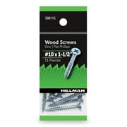 Hillman Wood Screws #10 x 1.5", Flat Phillips, Zinc Plated, Steel, Pack of 11