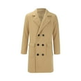 thumbnail image 3 of Ogiraw Tops for Men Trench Coat Men Workout Jacket Winter Warm Solid Pocket Woolen Coat Men's Thick Coat Men's Mid Length Khaki, 3 of 5
