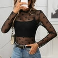 thumbnail image 7 of bnaln Women's Long Sleeve Mesh Tops Mock Neck Sheer Blouse See Through Floral Lace Tops Crew Neck Summer Slim Fit T-Shirts Y2k Going Out Tees Party Clubwear Shirts Vacation Outfits, 7 of 7