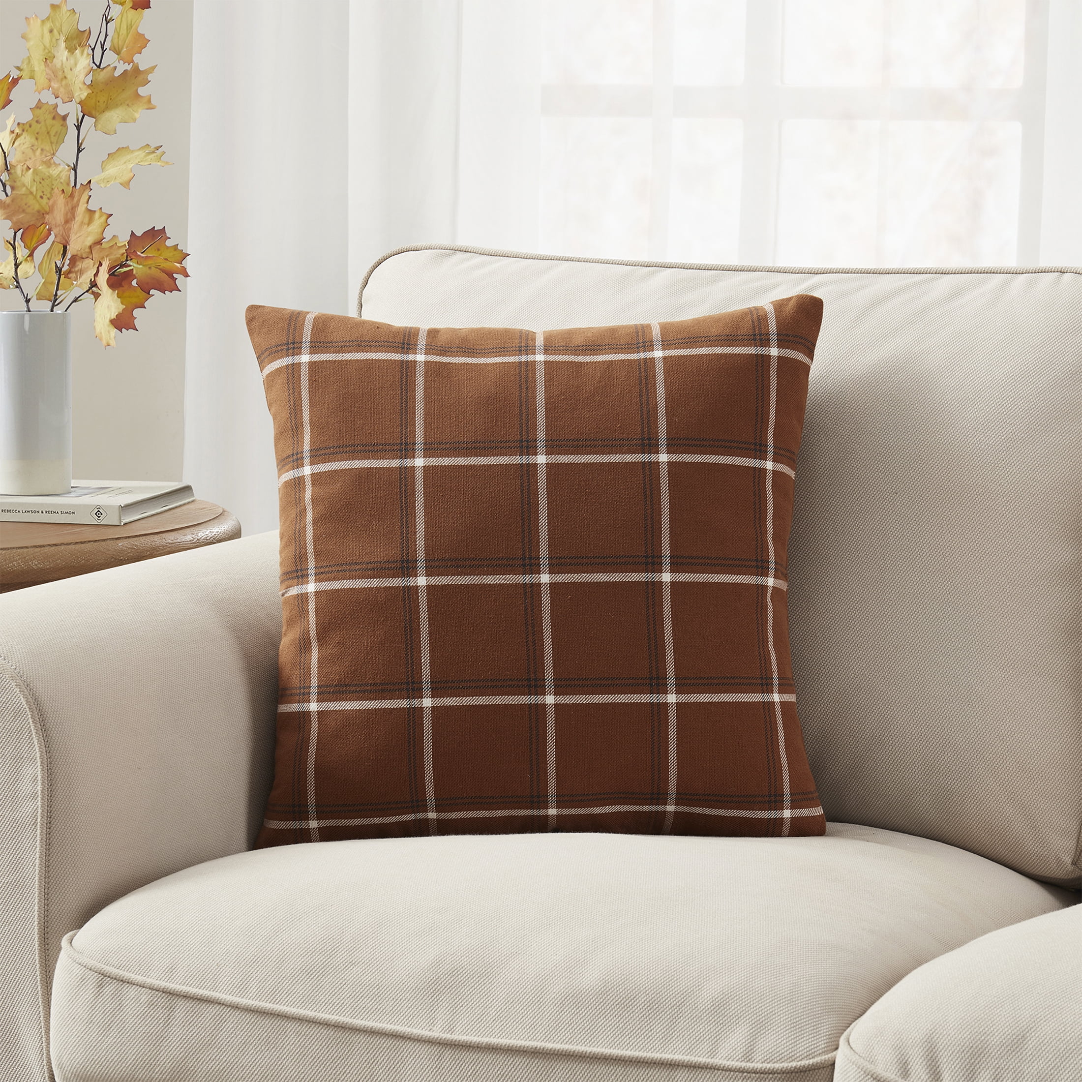 My Texas House 18" x 18" Micah Ginger Harvest Plaid Decorative Pillow