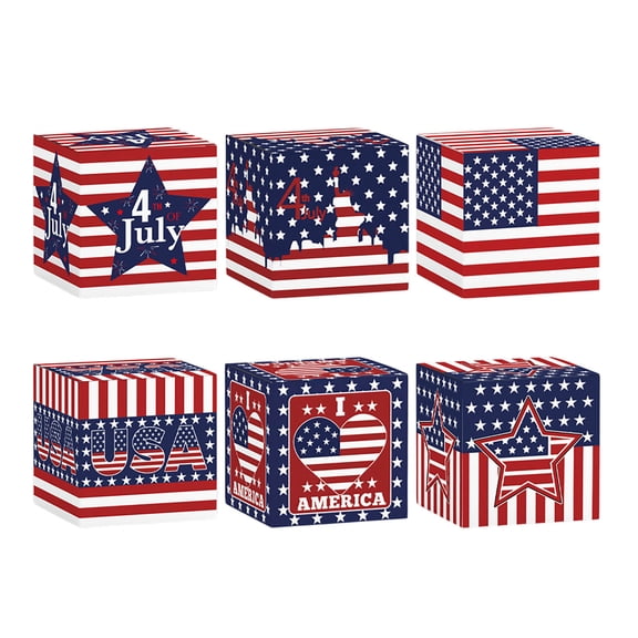 6 Pcs Patriotic Treat Boxes with Handles - American Flag Themed Goodie Bags for 4th of July, Memorial Day & Veterans Day - Party Candy Favor Boxes for Independence Day Celebrations